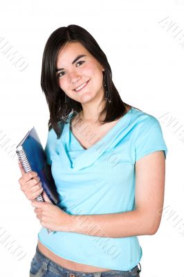 beautiful student in cyan