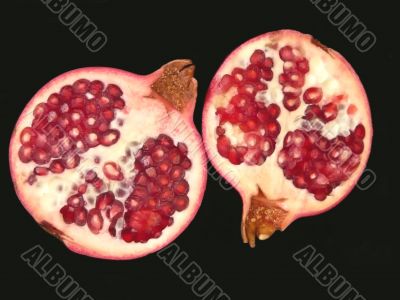 Pomegranate Halves on Black