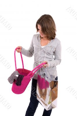 Checking her shoppingbags
