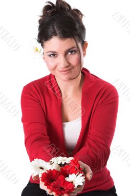 Beautiful woman holding flowers
