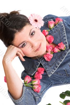 Beautiful woman with pink flowers