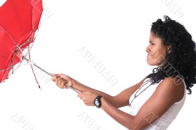 Trying to hold on to the umbrella