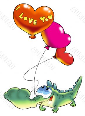 The crocodile with balloons.