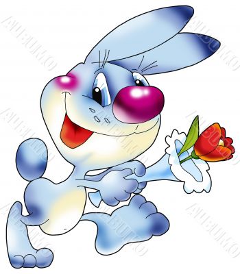 The hare with a flower hastens on a holiday.