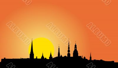 Old Riga panorama silhouette