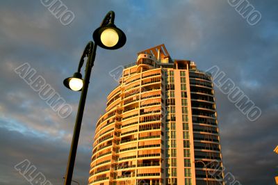 Apartment Tower And Streetlight