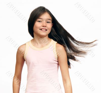 Girl`s teenager with long hairs