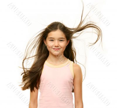 Girl`s teenager with long hairs