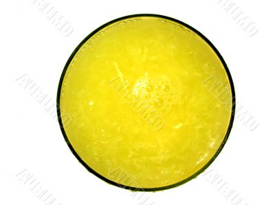  top view of A glass of fresh orange juice