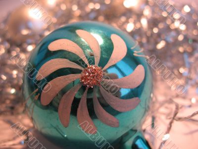 Blue christmas ball with flower