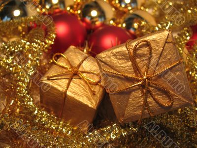 Two christmas golden gift boxes