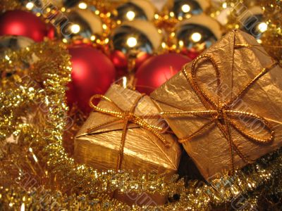 Two christmas golden gift boxes