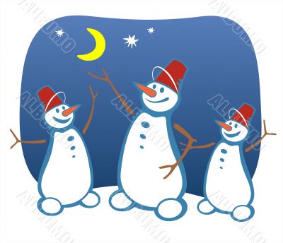three snowballs and moon