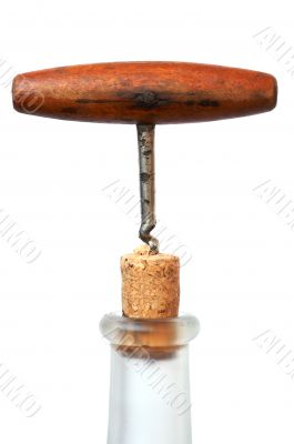 Corkscrew, cork and bottle