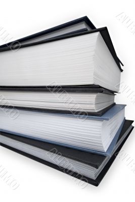 Stack of books on white