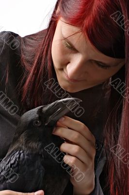 young woman with raven