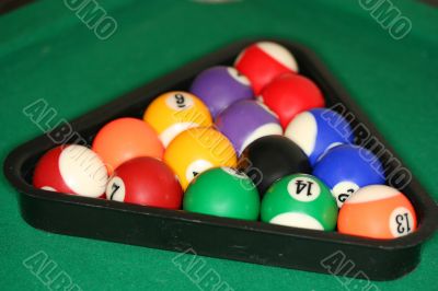 racked billiard balls, ready for the break