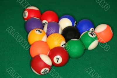 racked billiard balls, ready for the break