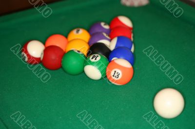 racked billiard balls, ready for the break