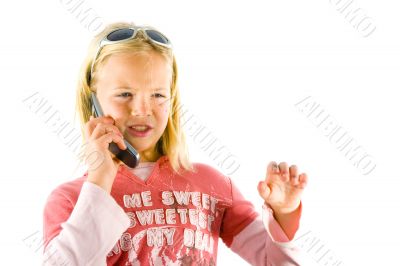 Young girl on the phone, confused