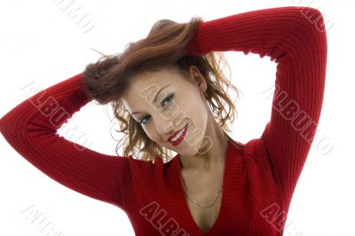 Beautiful woman in red sweater