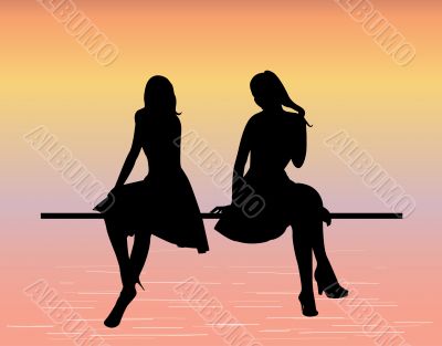 Silhouettes of young women