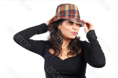 Happy casual woman with hat