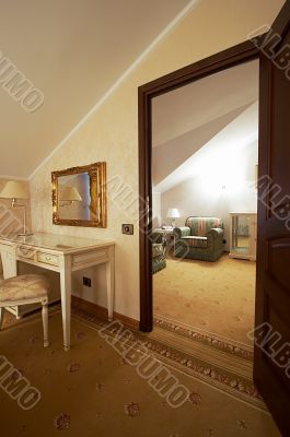 table, lamp and mirro