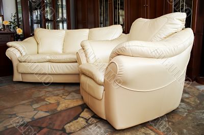 white sofa and armchair
