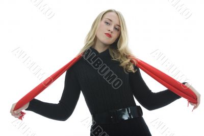 Beautiful woman with red scarf