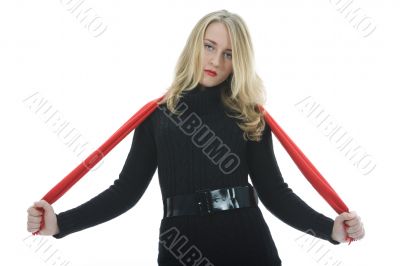 Beautiful woman with red scarf