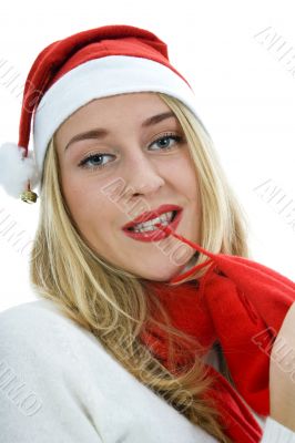 Beautiful woman with red scarf