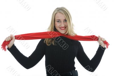 Beautiful woman with red scarf