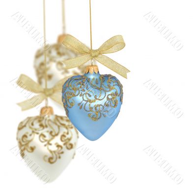 Christmas balls on white background / copy space