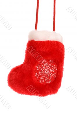 Red christmas sock with snowflake