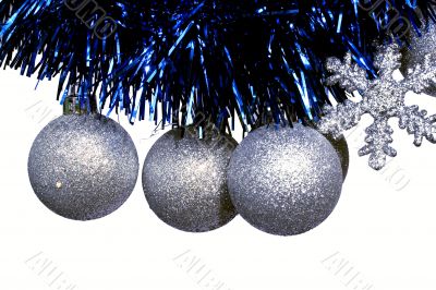 Christmas decoration - silver balls in blue tinsel