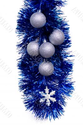 Christmas decoration - silver balls in blue tinsel