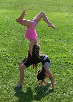 Two girls exercising