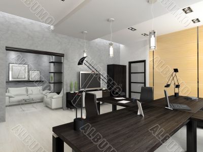 Interior of the modern office 3D rendering