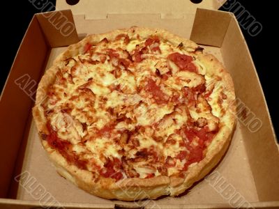 pizza in open box