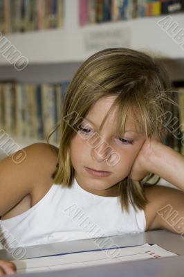 Girl in school library