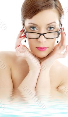 black plastic eyeglasses lady in water