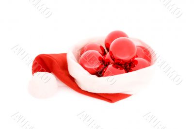 Santa hat with red christmas balls