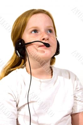 little girl with headset