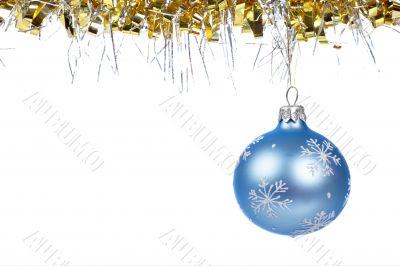 One blue Christmas ball dangling