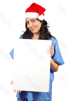 Female doctor holding the banner
