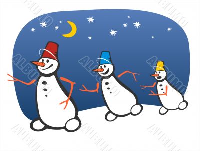 three running snowballs