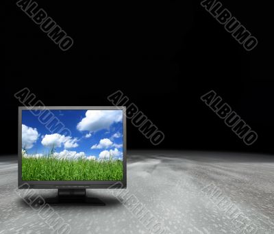 lcd screen on an abstract planet