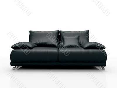 Black leather sofa isolated on white background