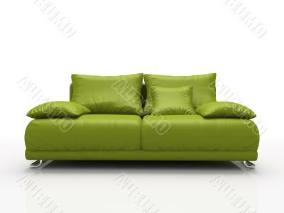 Green leather sofa isolated on white background